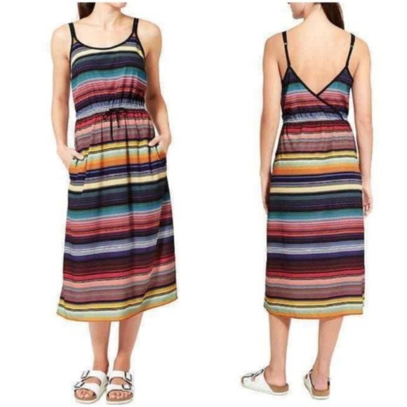 Athleta Dresses & Skirts - Athleta Havana Rainbow Striped Midi Dress M